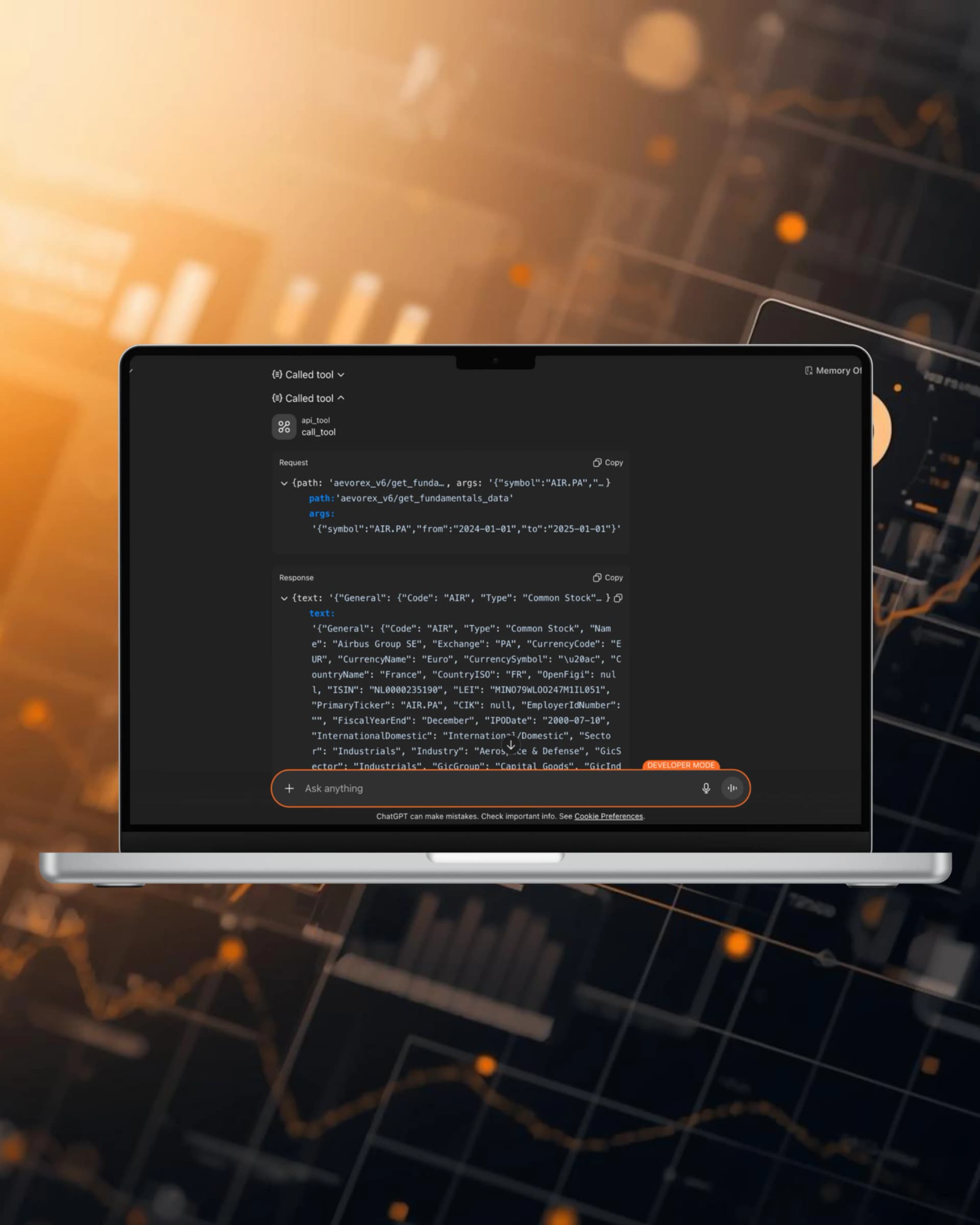 ChatGPT analyzing Tesla with Aevorex data