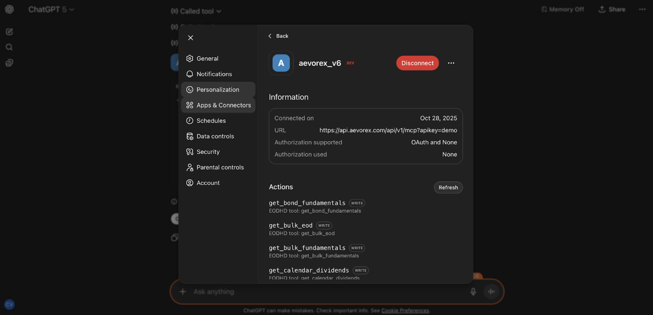 Aevorex Connector Successfully Created