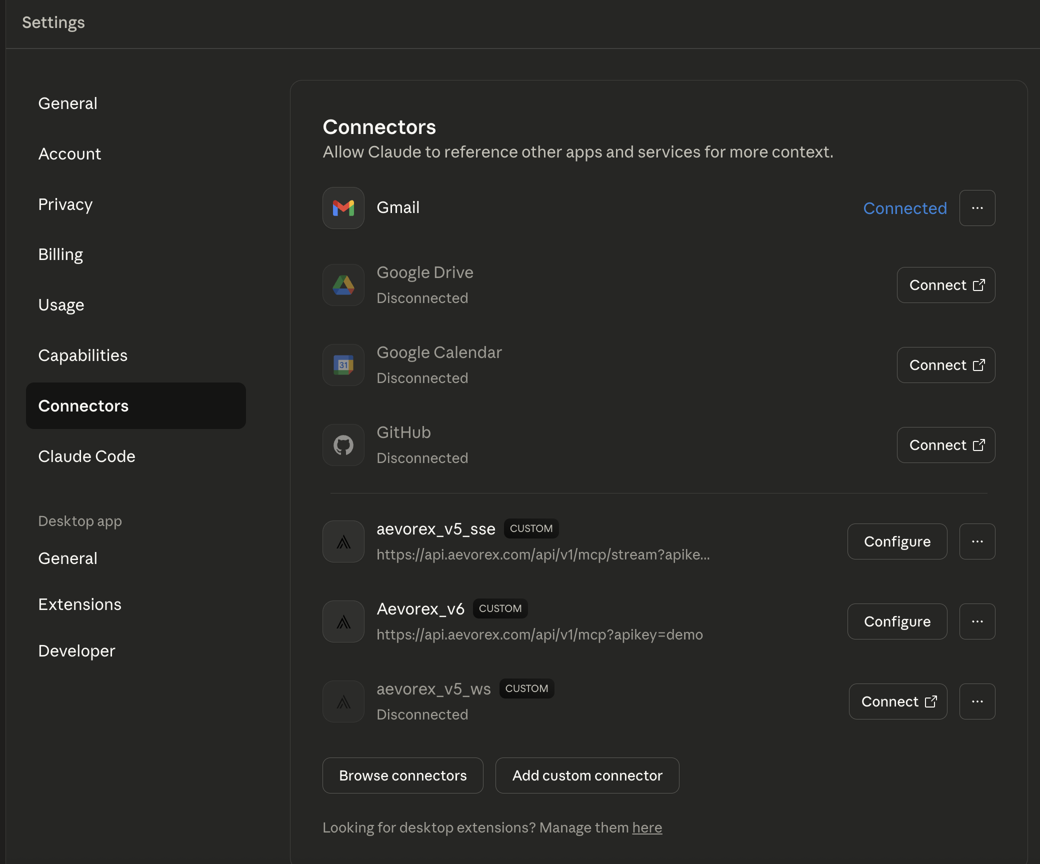 Claude Desktop Connecting to Settings